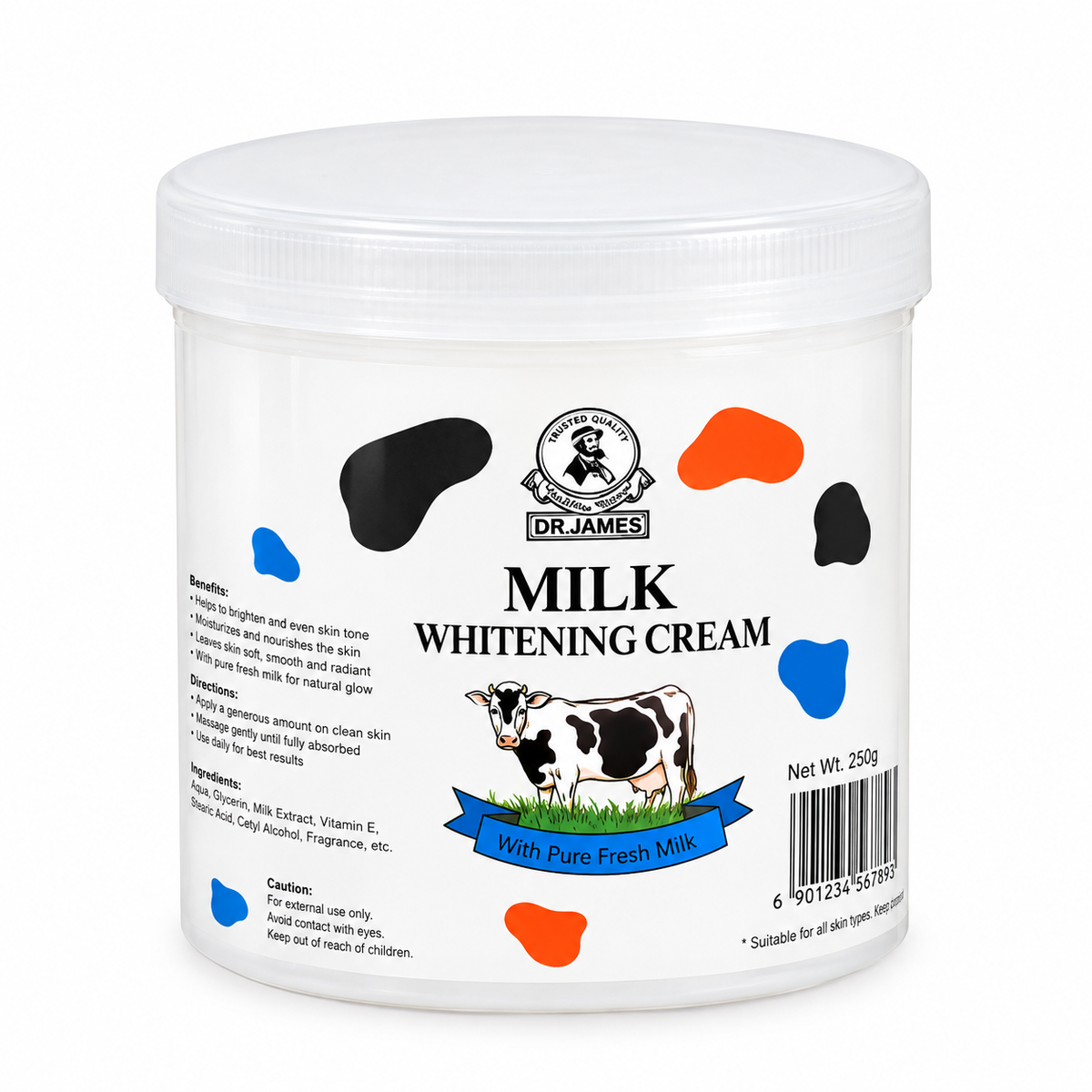 Dr.James Milk Whitening Cream 250g jar - brightening and nourishing skin cream - zedshoppe.com - Pakistan