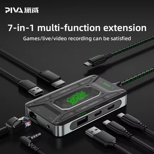 PIVA DS7 7-in-1 USB-C Gaming Dock for iPad Pro – 4K HDMI, USB 3.0 Hub, SD/TF Card Reader, Type-C Charging.