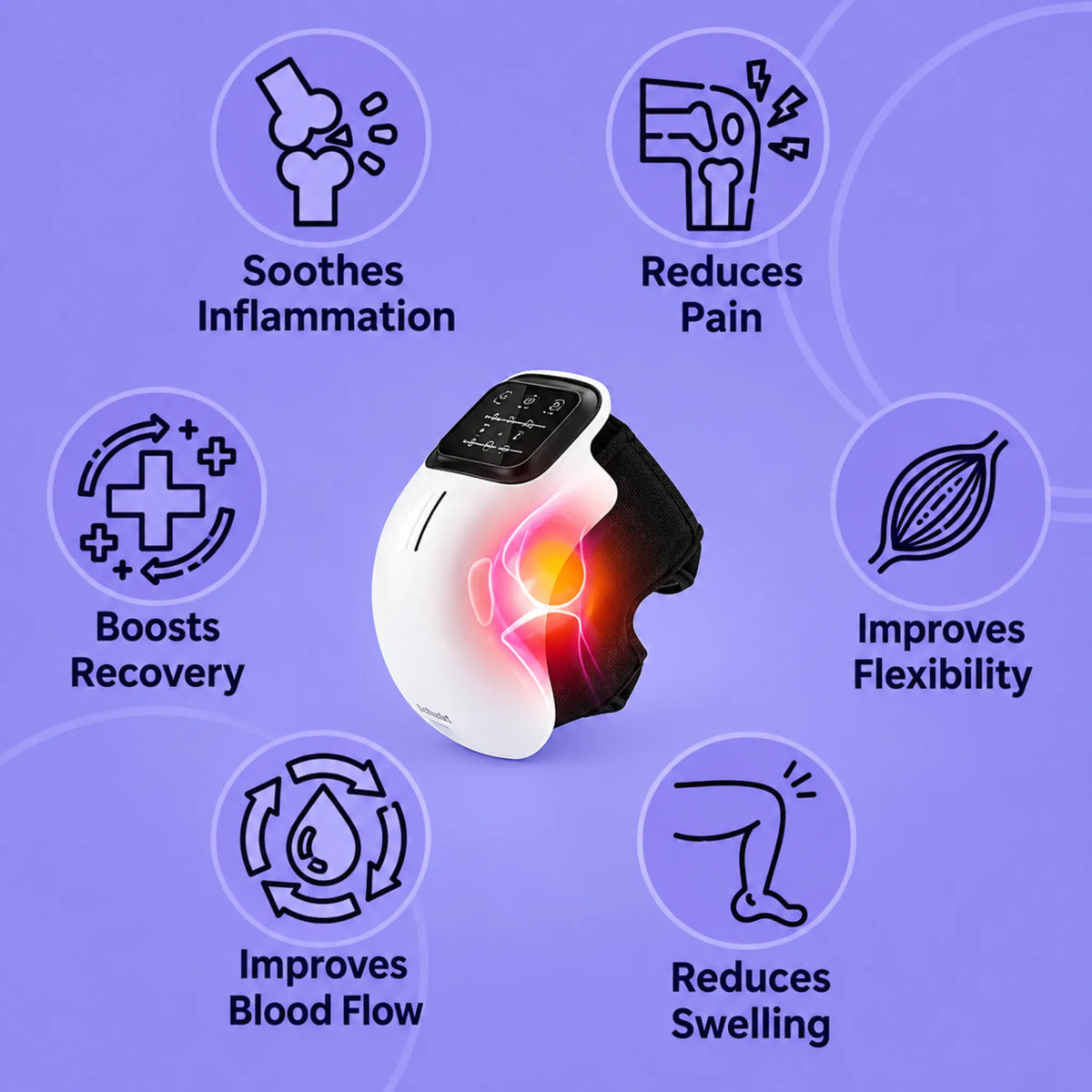 3-in-1 knee massager with glowing heat and light on the knee, touch control panel and adjustable strap | ZEDSHOPPE®.