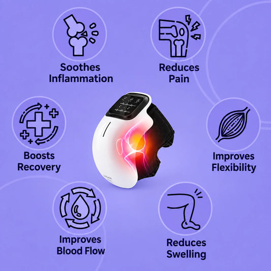 3-in-1 knee massager with glowing heat and light on the knee, touch control panel and adjustable strap | ZEDSHOPPE®.