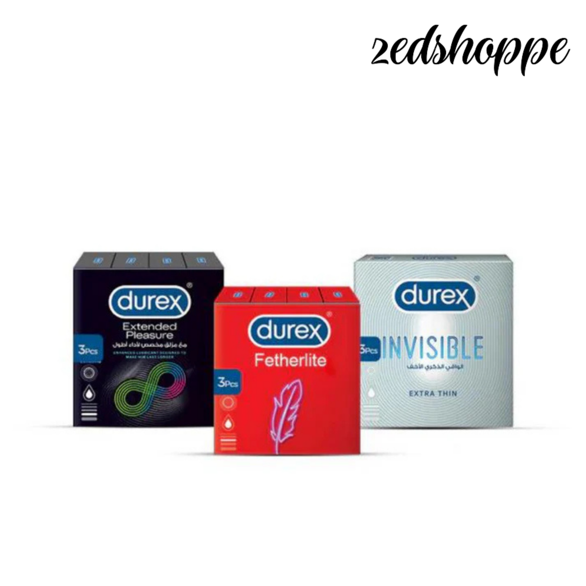 Bundle - Durex Invisible Condoms (3's) + Durex Performa Condoms (3's) + Durex Feather Lite Condoms (3's).