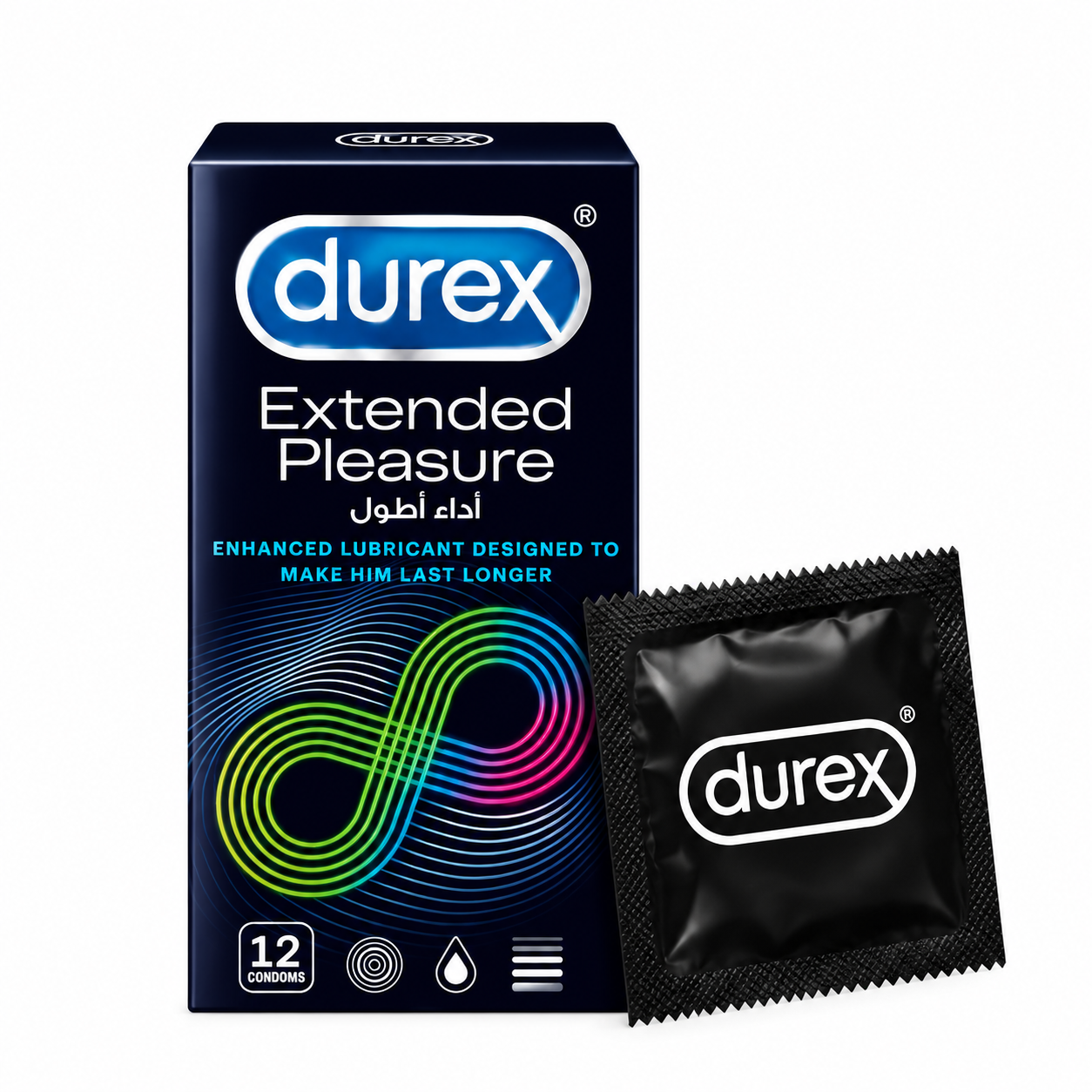 Durex Extended Pleasure pack label. Lubricated condoms Pakistan - ZEDSHOPPE®