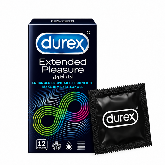 Durex Extended Pleasure pack label. Lubricated condoms Pakistan - ZEDSHOPPE®