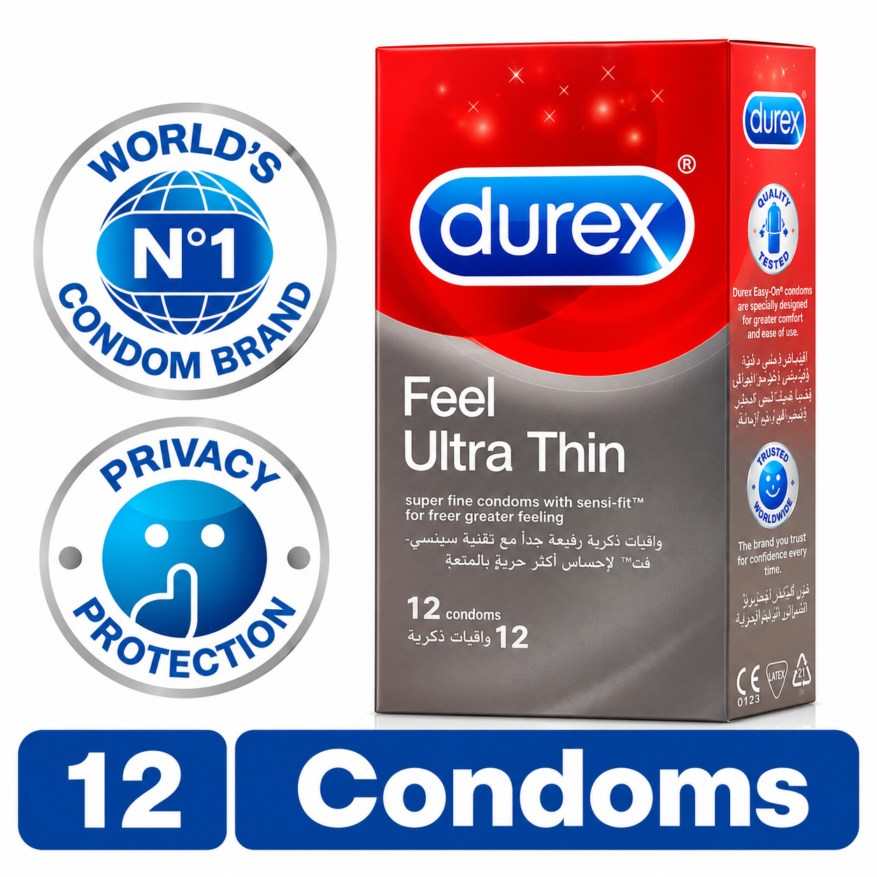 Durex Feel Ultra Thin pack label. Heightened sensation condoms Pakistan - ZEDSHOPPE.