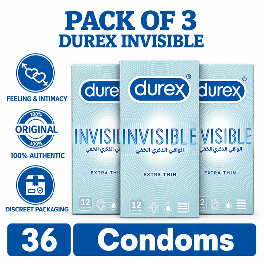 Durex Invisible triple pack label. Extra thin condoms Pakistan - ZEDSHOPPE®