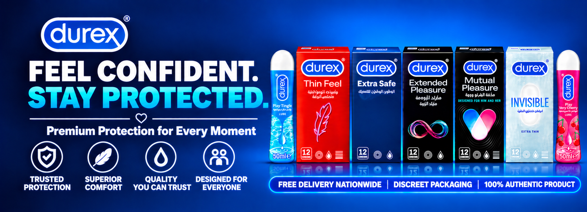 Durex condoms and lube collection in Pakistan. Thin Feel, Extra Safe, Extended Pleasure, Invisible at ZEDSHOPPE®.