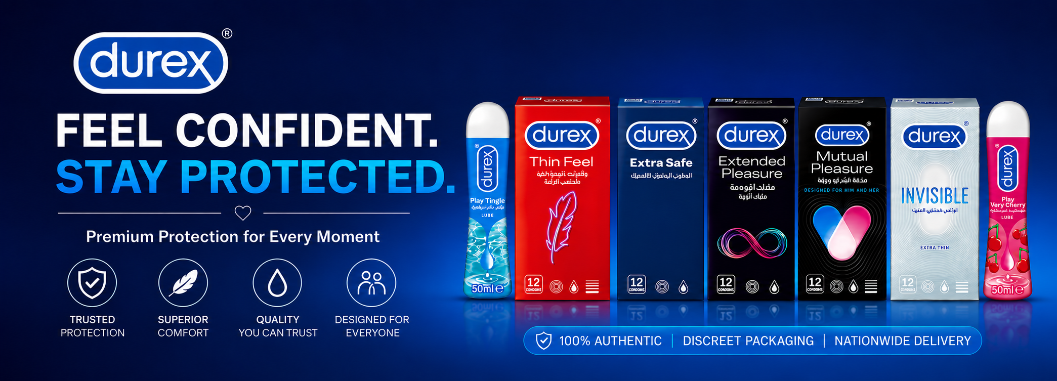 Durex original personal care products collection in Pakistan featuring condoms and lubricants with discreet packaging and nationwide delivery at zedshoppe.com