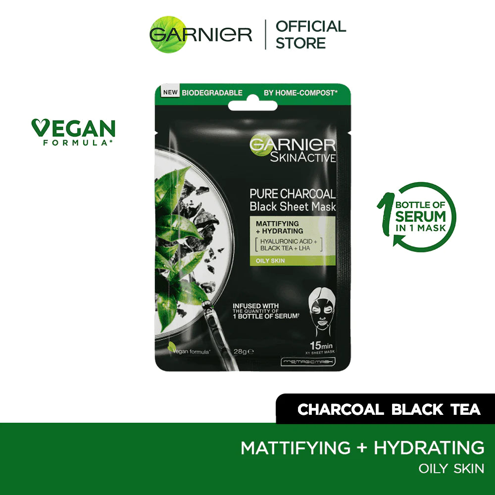 Garnier Skin Active Pure Charcoal Black Tea Tissue Face Mask - Mattifying