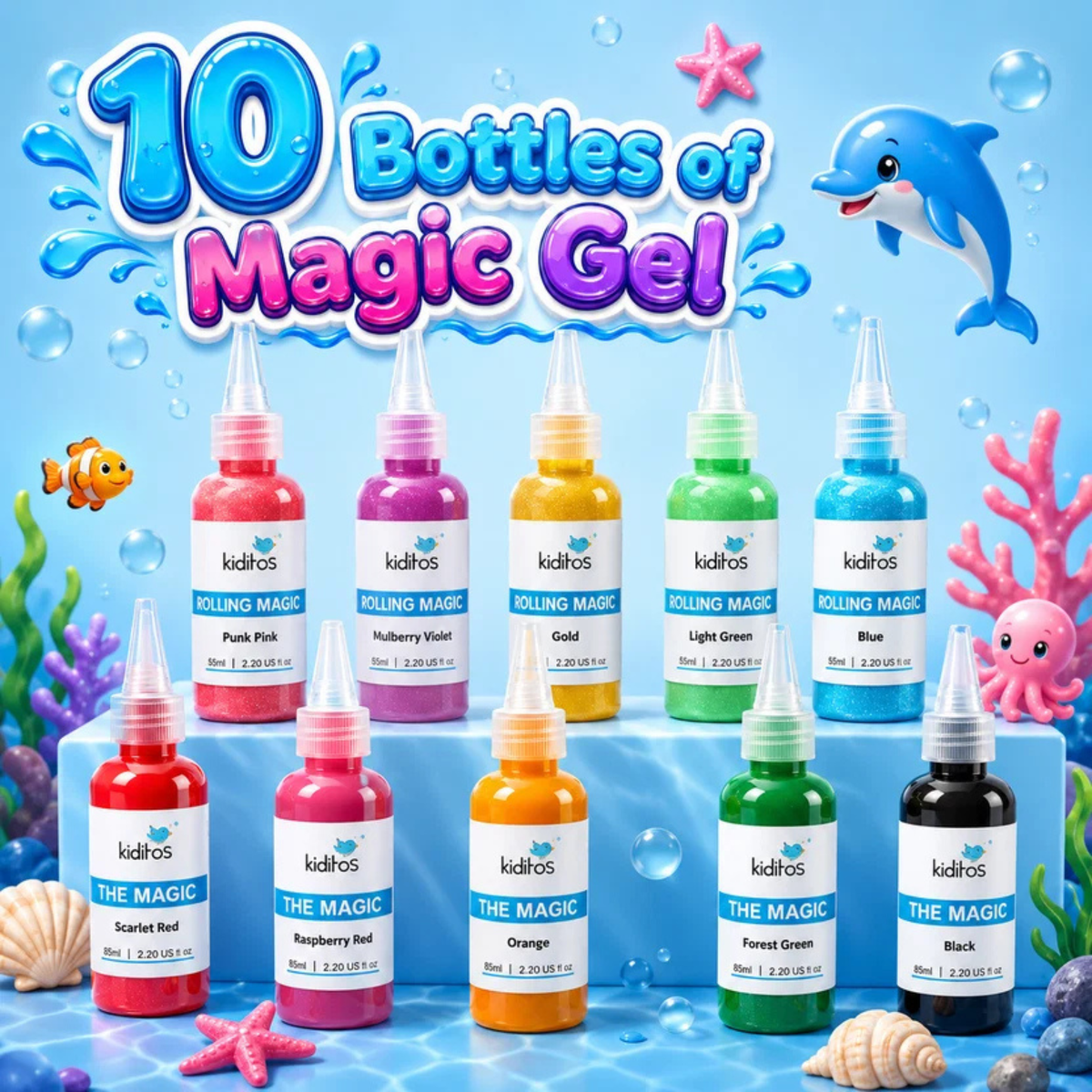 Glow-in-the-dark sea creature toys made with Magic Water Elf gel