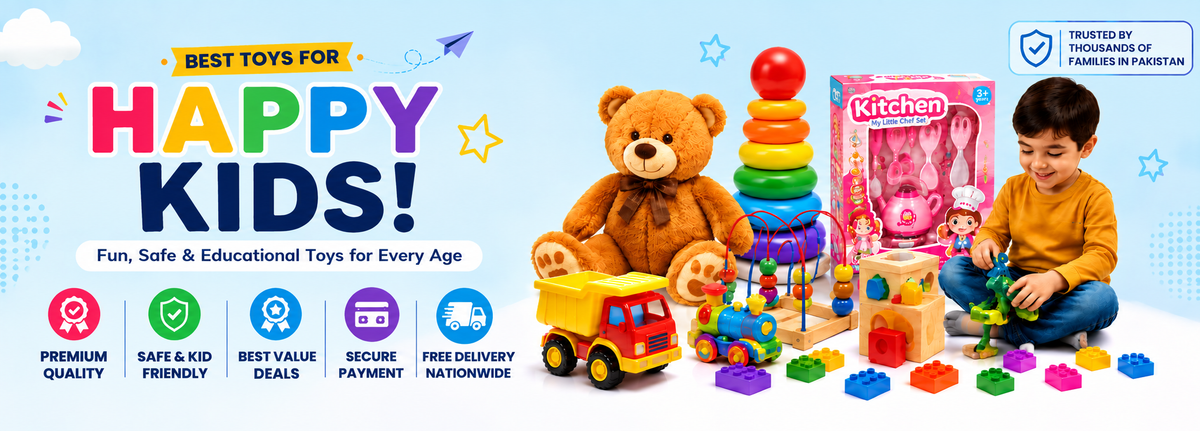 Kids toys online in Pakistan. teddy bear, stacking rings, dump truck, kitchen set at ZEDSHOPPE®, premium quality with free delivery.