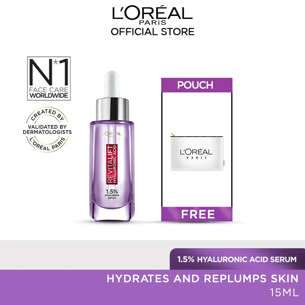 L'Oreal Revitalift 1.5% Hyaluronic Acid Serum 15ml + Free Pouch