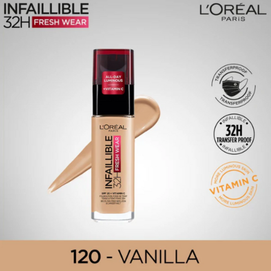 L'Oreal Paris Infallible 24H Fresh Wear Breathable Liquid Foundation - 120 Vanilla - ZEDSHOPPE
