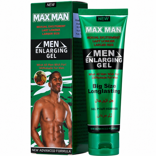 Men's imported wellness gel by Maxman. German formula green packaging