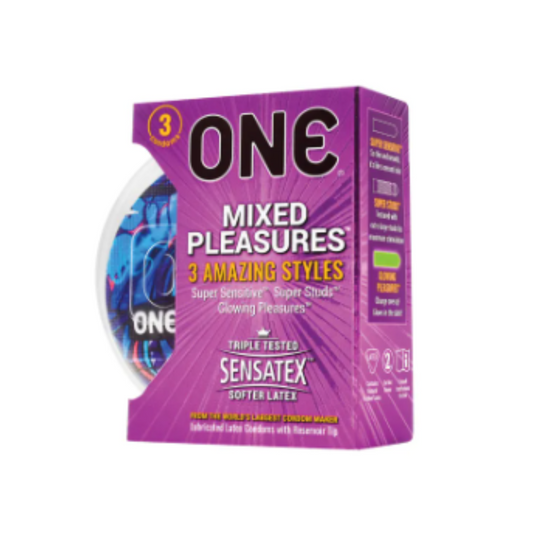 ONE Mixed Pleasure Condom - Lubricated Latex Condoms - 3 Pieces - ZEDSHOPPE