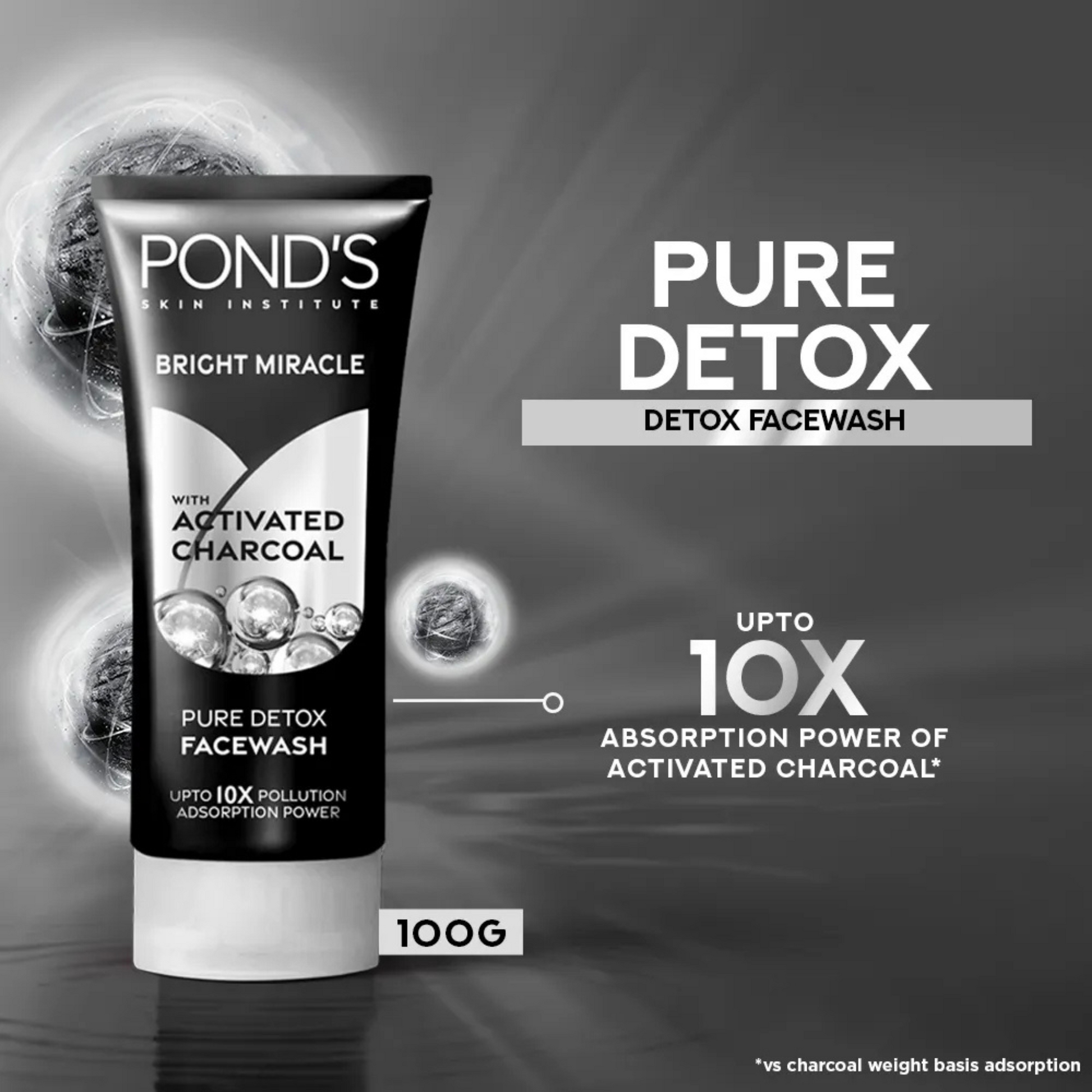 PONDs Bright Miracle Detox Facewash With 10X Power of Charcoal - 100g - ZEDSHOPPE