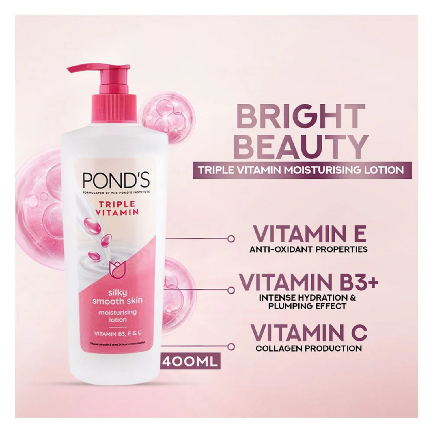 Ponds Triple Vitamin Silky Smooth Skin Moisturising Lotion - 400ml - ZEDSHOPPE