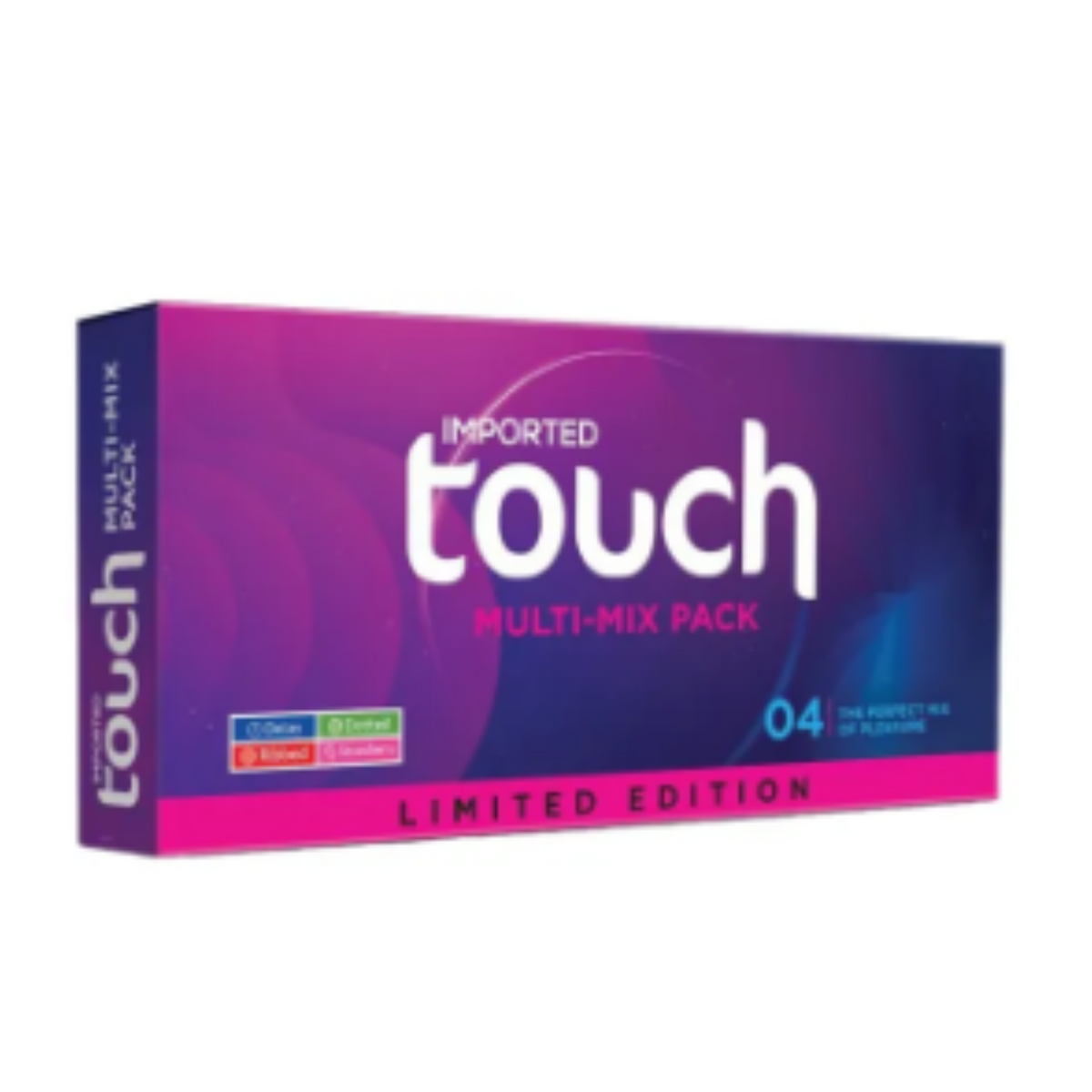 Touch Condoms Multi Mix Pack of 4 box - Ribbed, Dotted, Delay, Strawberry variety pack - ZEDSHOPPE®