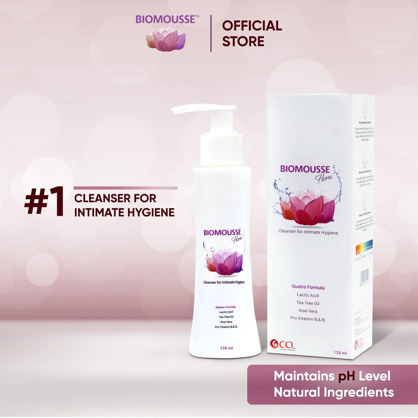 BioMousse Flora - Female Intimate Hygiene Wash Solution - 120ml