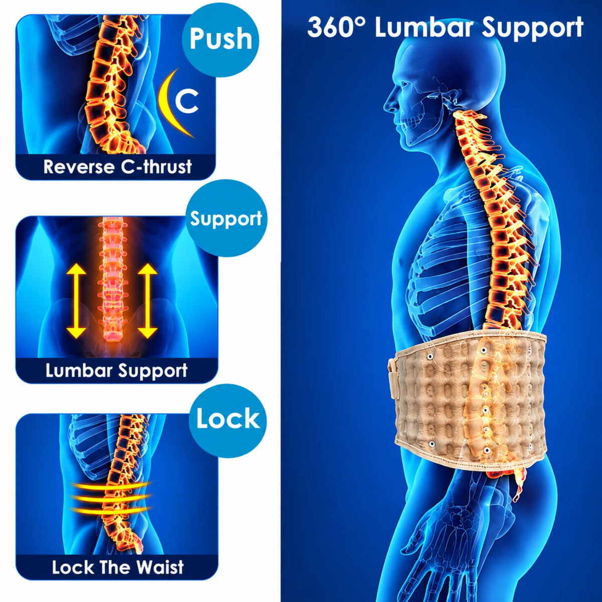 Man wearing the decompression back support belt for 360-degree lumbar support, side view | ZEDSHOPPE®.