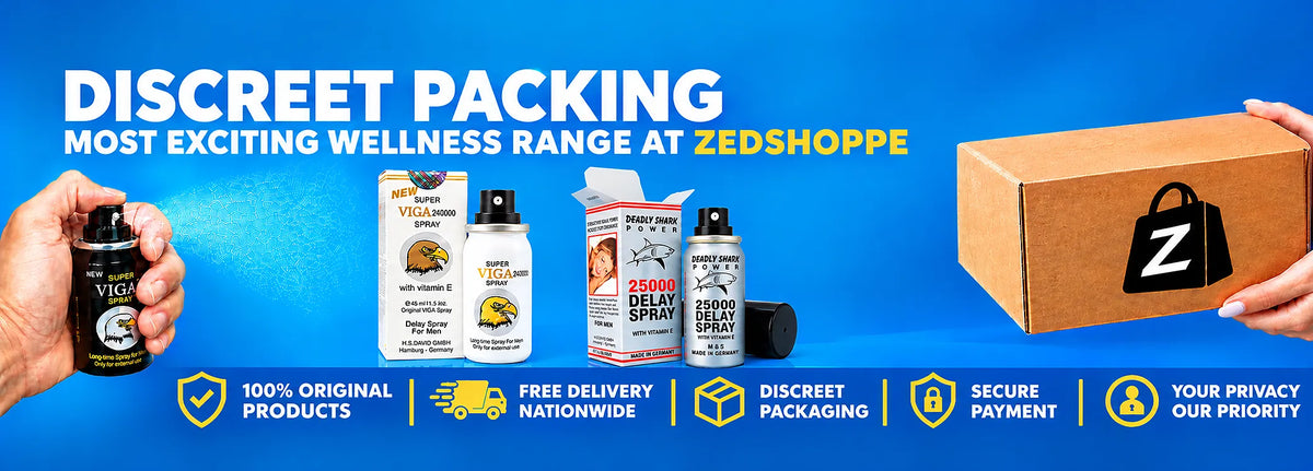 Discreet packaging wellness range online in Pakistan. Super Viga and Deadly Shark delay sprays, free delivery | ZEDSHOPPE®.