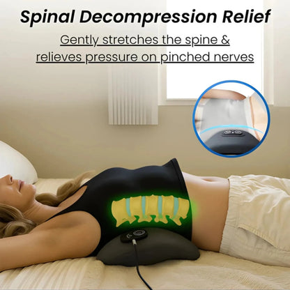 Woman lying on a bed with the Triple Fusion back massager pillow under her lower back | ZEDSHOPPE®.