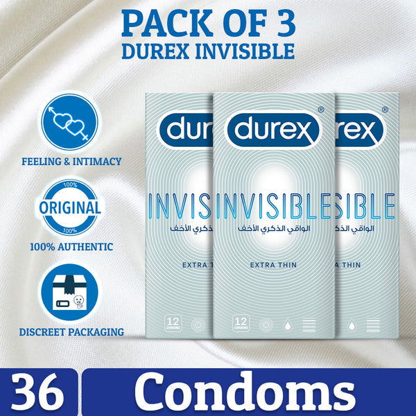 Pack of 3 Durex Invisible Condoms of 12.