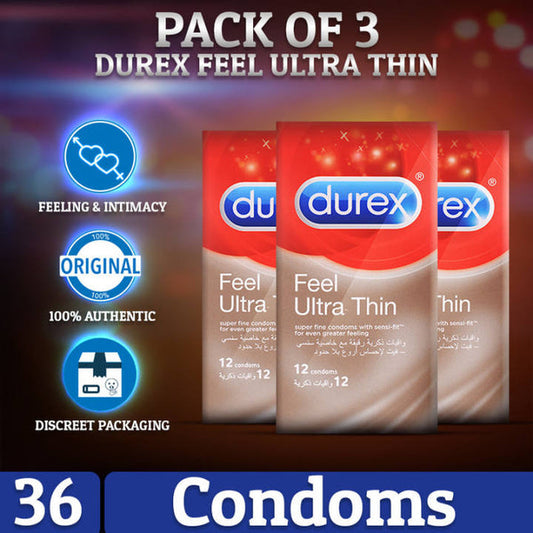 Pack of 3 Durex Feel Ultra thin Condoms of 12.